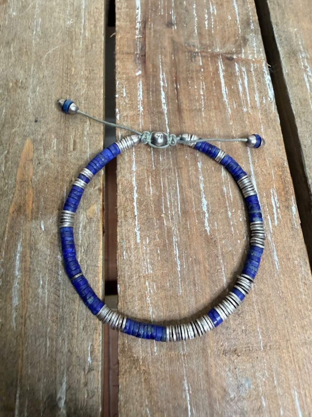 M.Cohen Blue & 925 Sterling Silver Disc Beaded Adjustable Bracelet